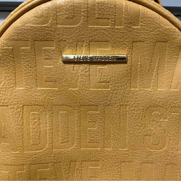 Steve Madden Bowling Backpack Purse Mustard Yellow Leather - Picture 2 of 5